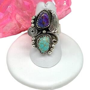 Purple Copper Turquoise Ring Solid 925 Sterling Silver Adjustable 6.5 7 7.5 8